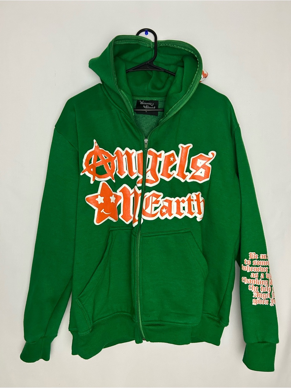 Demonics Angels on Earth Green Zip Hoodie